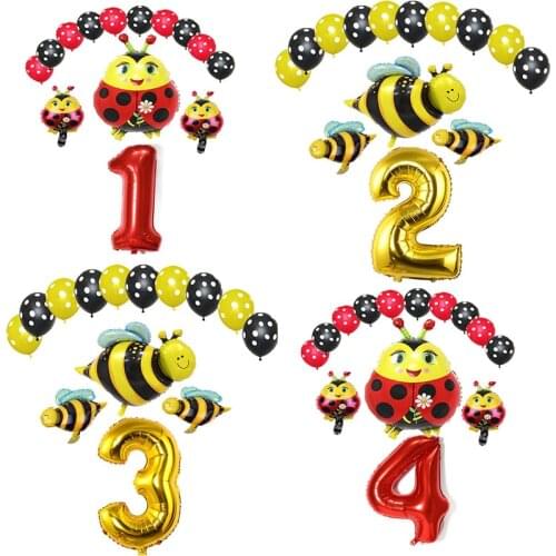 Cute Cartoon Animals Honey Bee Red Ladybug Aluminium Foil Number Balloon Set Baby First Wedding Birthday Party Kids Shower Gift