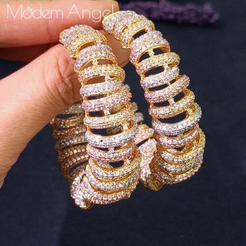 ModemAngel Luxury Rhinestones Twist Shape Flower Cubic Zircon 3Tone Color Inlay Jewelry Unique Fashion Earring