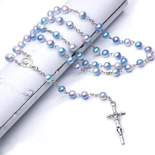 Fashion Rosary 8mm Round Pearl Beads Catholic Rosary With Holy Soil Charm Crucifix Prayer Religious Jewelry