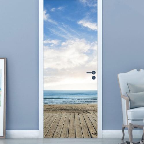 Sea Horizon Beach Scenery Wall Stickers Home Decoration DIY Door Sticker Kitchen Bathroom Art Mural Peel & Stick Vinly Wallpaper