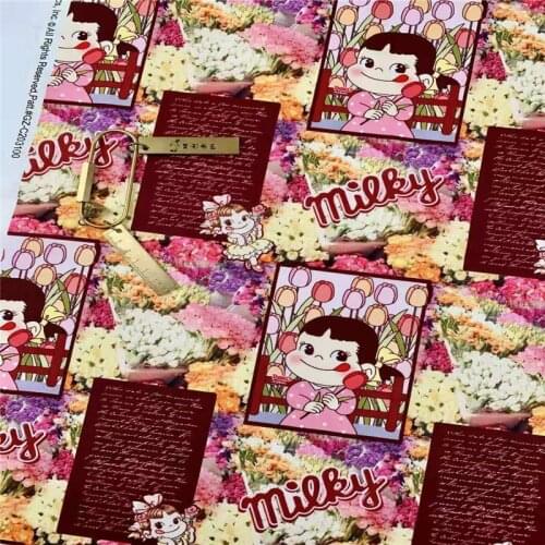 Cartoon Girl Tulips Milky Print 100% Cotton Fabric for Girl Clothes Bedding Set Hometextile Cushion Cover Bags DIY