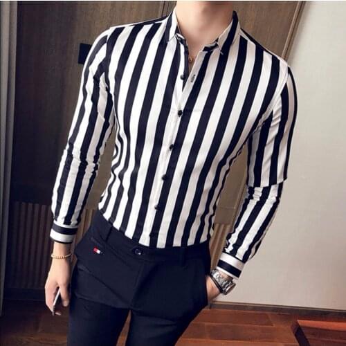 M-3xl Hot Men Clothing New Long-sleeved Shirt Male Slim Handsome Shirt Youth Nightclub Bar Singer Personality Striped Shirts