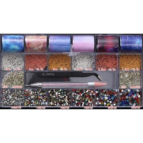 21 Grids Nails Design Kit Decoration Multi Shapes with Dual-ended Dotting Pen Tweezers DIY Nails Manicure Tool