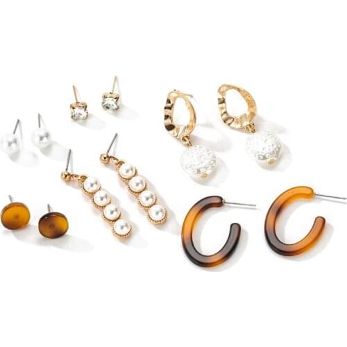 2020 Crystal White Pearl Earrings Set For Women Boho Brinco Gold Dangle Earring Set Boucle D'Oreille Femme Boho Fashion Jewelry