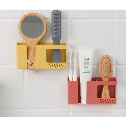 Double Grid Remote Control Storage Box Wall Shelf Mobile Phone Holder Bathroom Storage Toothbrush Holder Kitchen Organizer