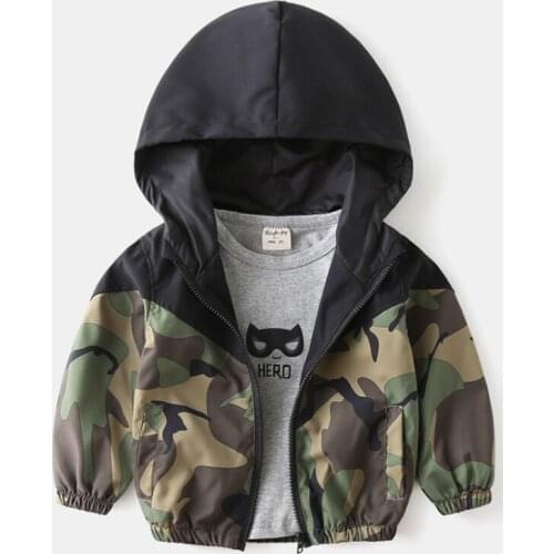 2021 New Boy Jacket Spring and Autumn Childrens Clothing Wholesale Baby Thin Camouflage Color Matching Jacket Hoodie Top