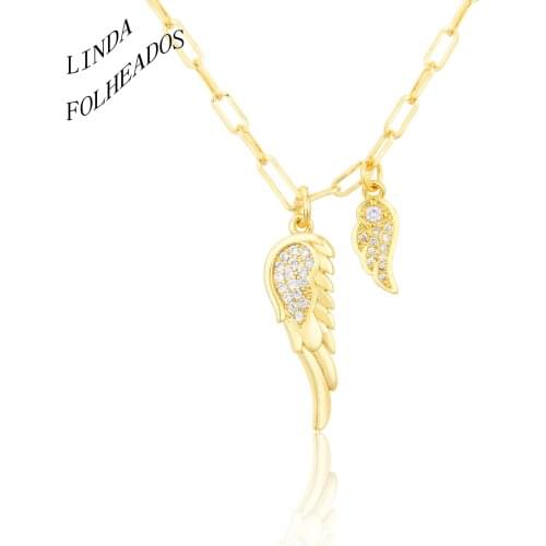 2021 Aew Arrival With Zirconium Gold-Plated Copper Pendant Feather Wing Necklace For Women Size Wedding Anniversary Gift Jewelry