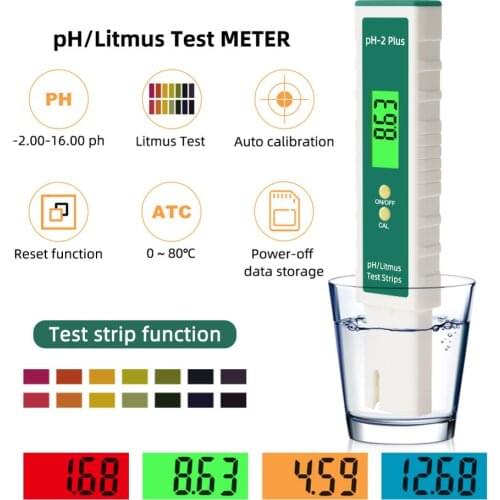 New PH-2Plus Litmus Ph Water Quality Test Digital PH Meter Pen -2.00-16.00 Aquarium Hydroponic Ph Test Tool