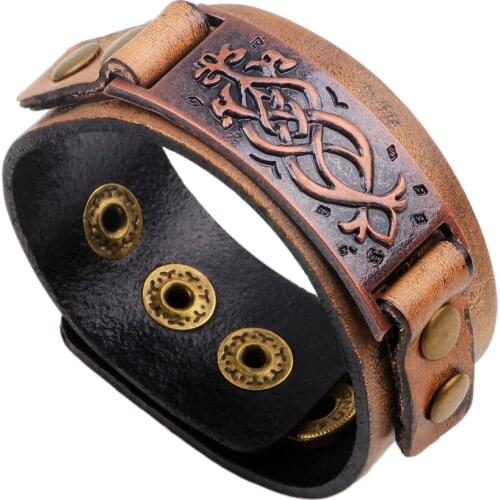 Charm brown button bangles for men jewelry hot fashion multi-layer womens leather bangles fashion adjustable bangles