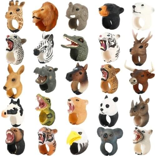 OOTDTY 1 PC Realistic Dinosaur Dolphin Ring Wild Animals Figure Rings Learning Party Favors Toys For Boys Girls Kids