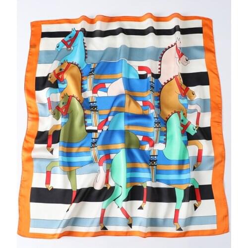 Luxury Horse Scarf Women Silk Square Neck Hair Scarves for Ladies Print Foulard Neckerchief Bandana Shawls and Wraps