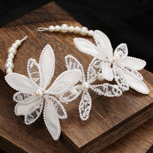 Pure White Piece Lace Flower Crystal Headband Bridal Wedding Styling Accessories