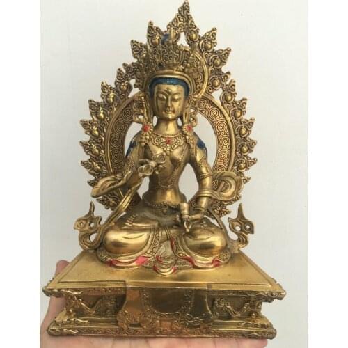 R0720 Details about 10"Tibet Bronze Gild Sit Tara Kwan-Yin Statue 26cm H