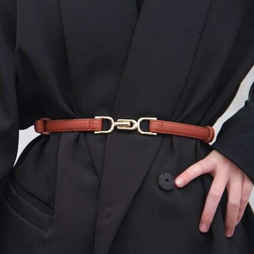 Adjustable PU Leather Ladies Dress Belts Skinny Thin Women Waist Belts Strap Gold Color Buckle Female Belts Pasek Damski