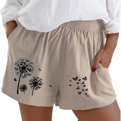 Summer Shorts Women Dandelion Pattern Drawstring Elastic Waist Wide Leg Shorts for Women Loose Shorts Woman Shorts Femme Shorts
