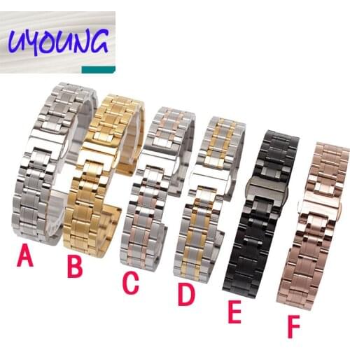 UYOUNG Stainless steel strap replacement male and female butterfly buckle steel strap bracelet 16 18 20 23mm