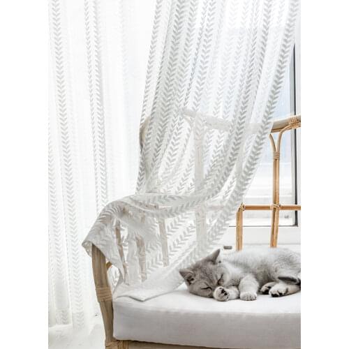 Modern Embroidered Sheer Curtains cotton linen tulle For Living Room Bedroom Kitchen Yarns shading Curtains White tulle Curtains