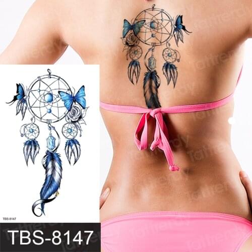 Temporary back tattoo sexy for women girls body stickers dream catcher feather flowers tattoo sticker henna lace tatoo fake