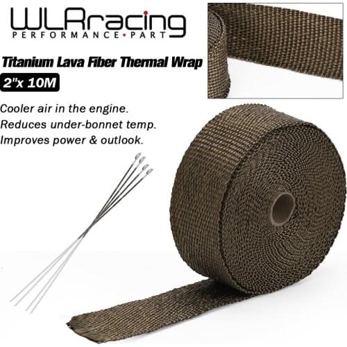 WLR RACING - 10M Premium Exhaust Heat Wrap Manifold Wrap Titanium Lava Fiber Thermal Heat Wrap + 4 pcs Ties WLR1910T