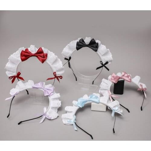 Japanese Lolita Hair Accessories Ruffled Lace Sweet Bowknot Gothic French Maid Headband Anime Victorian Cosplay Costume