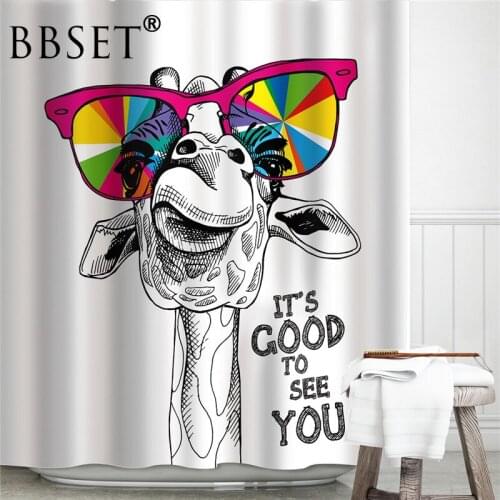 Funny animals Shower Curtain Giraffe With Colorful Glasses Pattern Waterproof Multi-size Douchegordijn Bathroom Decor with Hooks