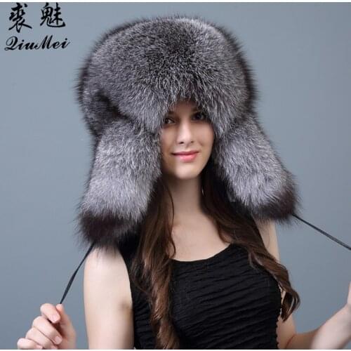 Genuine Fur Bomber Hats For Women Winter Warm Real Raccoon Fur Trapper Hat Caps 2018 Fashion Russian Style Thick Fur Bombers Hat