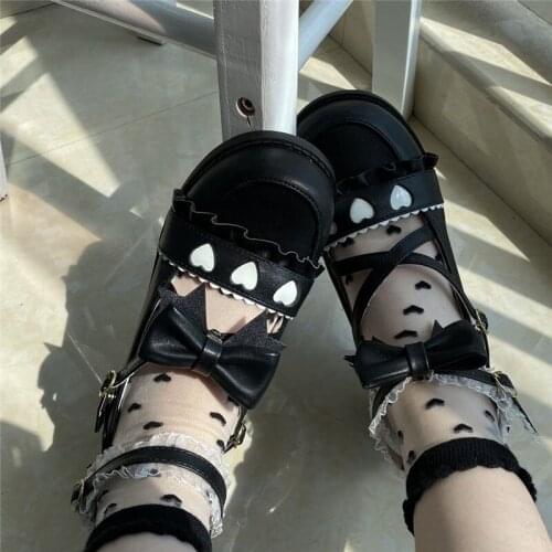 Bowknot Sweet Girls Cosplay Kawaii Tea Party Mid Heel Japanese Cute Anime Lolita Shoes Women Harujuku Jk Shoes Feminine Footwear