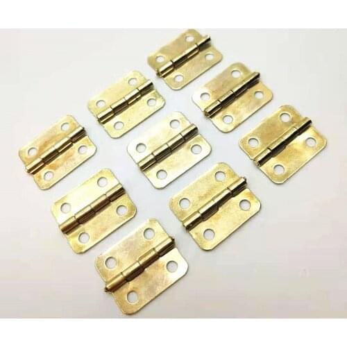 Gold Hinges 16x14mm 50pcs Golden 4 Holes Box Butt Metal Hinges For Jewelry Box Making DIY Woodworking Rounded Corner