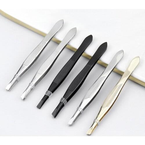 1Pc Stainless Steel Eyebrow Hair Removal Tweezer Trimmer Shaper Slanted Tip Small No Rust Eyelash Extension Clip Makeup Tools