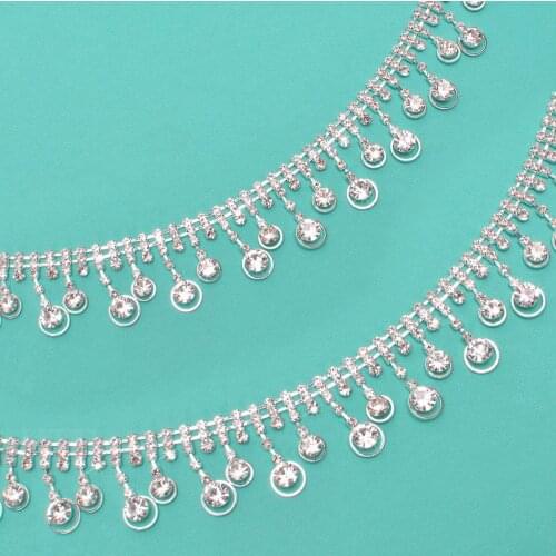 1 Yard Beautiful Rhinestone Crystal Silver Tone Sparkling Tassel Chain Wedding Necklace Decoration Costume Applique Trims