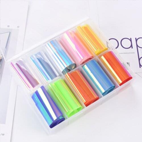 10pcs/box Nail Holographic Transfer Foil Slider Shimmer Sticker For Wrap Adhesive Starry Manicure DIY Decoration Set Nail Foil