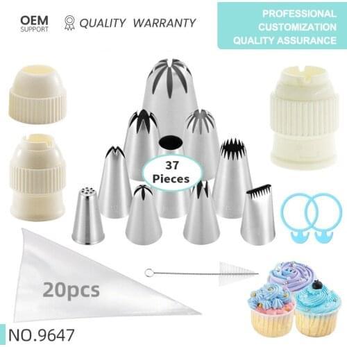 37pcs Stainless Steel Tulip Icing Piping Nozzles Pastry Cream Tips Russian Pastry Nozzles Confectionery Tool Baking Pastry Bag