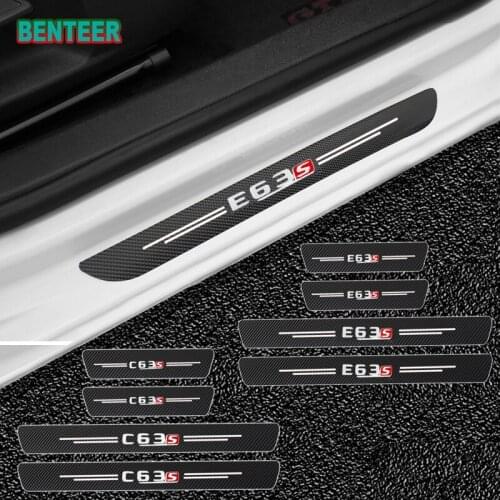 4pcs/lot NEW Car Door Sills Protector Stickers For Mercedes benz AMG C63 C63s E63 E63s