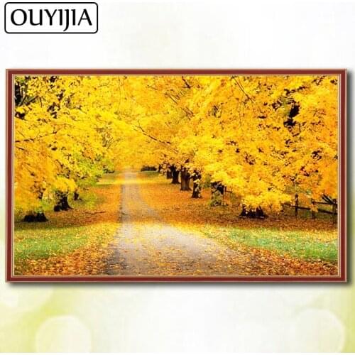 5D DIY Diamond Painting Full Square OUYIJIA Scenery Maple Autumn Trees Flowers Mosaic Diamond Embroidery Picture Of Rhinestones