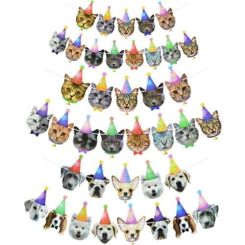 Cat Dog Birthday Banner 13 Flags Paper Bunting Garland Pet Happy Birthday Party Decorations Supplies Cartoon Animal Party Decor