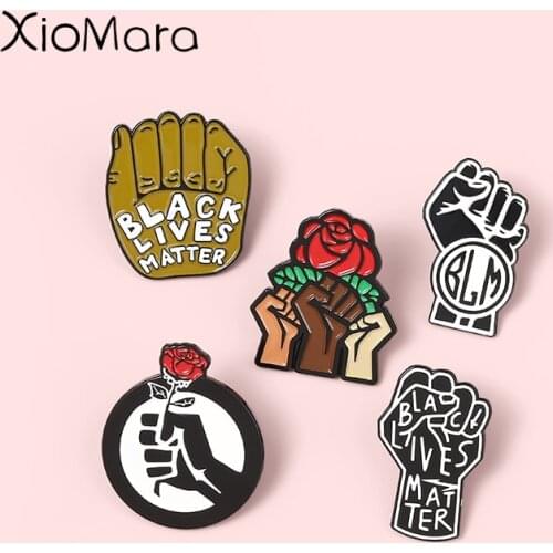 Black Lives Matter Enamel Pins Rose and Fist Brooches Lapel Badges Wholesale Equal Rights Pin Fashion Jewelry Gifts for Friends