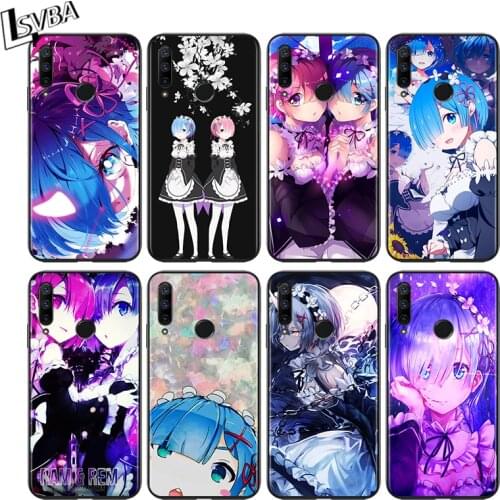 Anime RE ZERO Ram Rem for Huawei Honor 30 20 10 9S 9A 9C 9X 8X MAX 10 9 Lite 8A 7C 7A Pro Silicone Black Phone Case