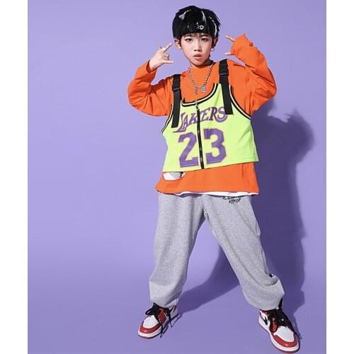 Kids Street Dance Wear Performance Stage Clothing Boys Hiphop Dance Costume Outfit Loose Dancing Clothes Streetwear Suit YS1243