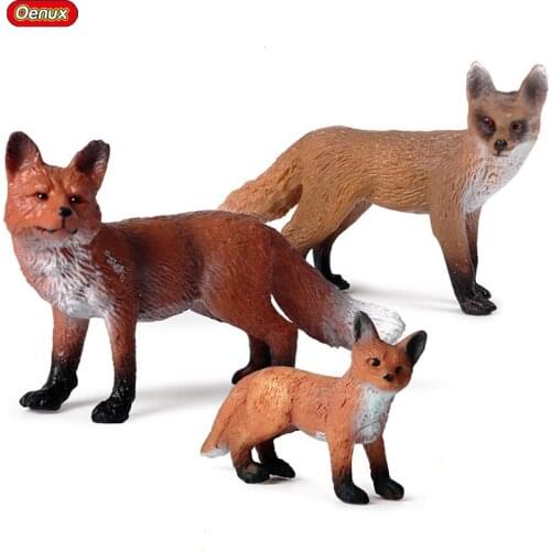 Oenux Forest Wildlife Animals Fox Simulation Animal Figurine Red Fox Action Figure PVC Miniature Educational Model Toy Kids Gift