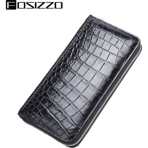 FOSIZZO Men Wallet Genuine Leather 100% Crocodile Luxury Long Alligator Wallet Case For Business Men Phone Bag Purse FS3018