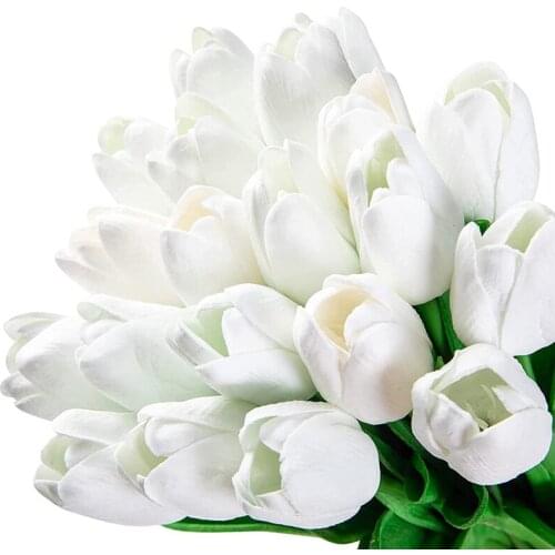 20 Pcs Tulips Artificial Flowers Real Contact White Tulips for Party Home Wedding Decoration(White)