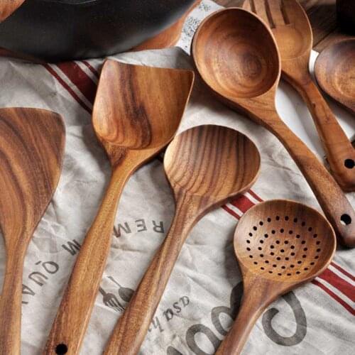 Acacia Wooden Non-stick Pan Special Cooking Wood Shovel Kitchen Long Handle Soup Rascquette Rice Rice Spoon Sauce 2021