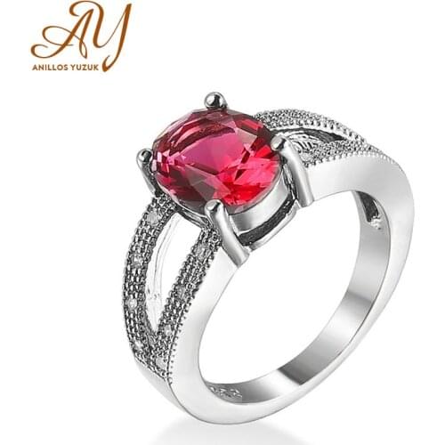 Anillos Yuzuk Oval Cut Red Ruby Gemstone Rings For Women Real 925 Sterling Silver Wedding Party Jewelry Ring Gifts Size 6-10