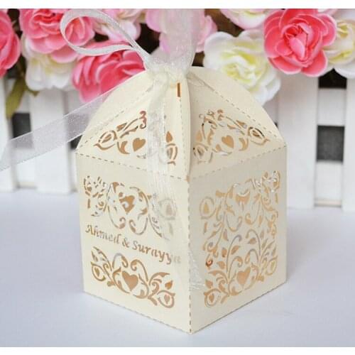 Ivory color love vines laser cut customized wedding favour box