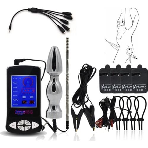 Electro Therapy Pulse Sex Massage Pad Nipple Clamps Anal Plug Penis Ring Catheter Sounds Electric Shock Stimulate Adult Sex Toys