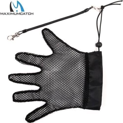 Maximumcatch 1Pc Mesh Fishing Handling Glove with Fishing Catch Stretch Lanyard For Long Reach