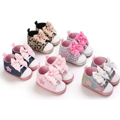 Fashion Newborn Baby Girls First Walkers Big Bowknot Shoes New Baby Sports Sneakers Shoes Infant Toddler Soft Sole Baby Shoes
