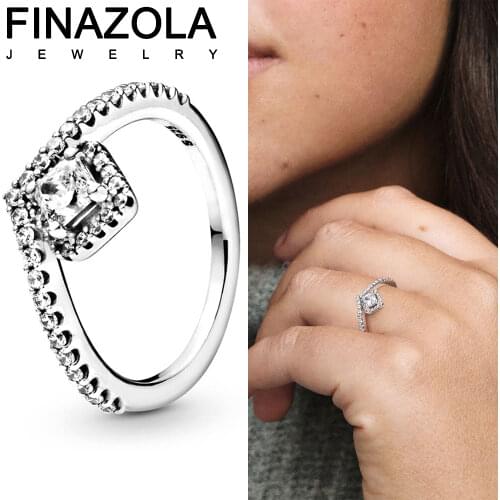 LEXARA Fashion Square Sparkle Wishbone Ring For Women Micro Paved Zircon Engagement Party Jewelry Wife’s Love Gift High Quality