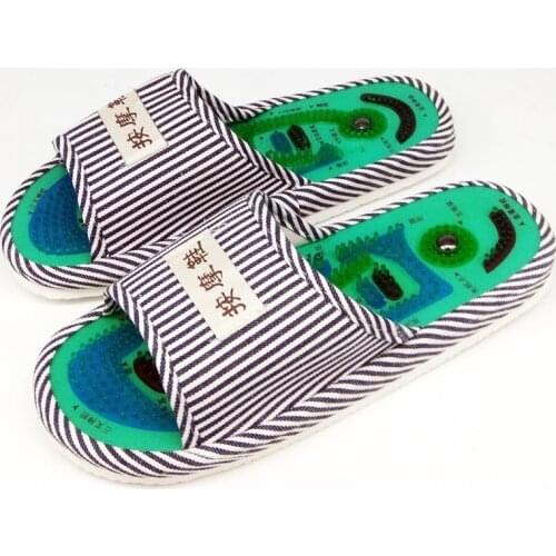 Mens Flip Flops Indoor House Hotel Massage Slippers Fashion Red Blue Striped Health Slippers Men Slides Flat Sandals Home Shoes