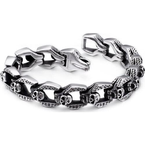 Male XMAS Gifts Mens Biker Stainless steel Casting Skull Link Chain Bracelet 8.66'' 14mm 81g